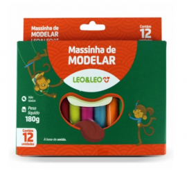 MASSINHA DE MODELAR 180G 12 CORES AMIDO UN LEO E LEO