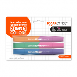 MARCADOR PARA QUADRO BRANCO 2 EM 1 CORES VIBRANTES C/ 3 UN - JOCAR OFFICE