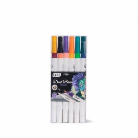 KIT 6 CANETAS MARCADOR DUAL BRUSH 12 CORES MAGIC (BRUSH+MARKER) - LYKE