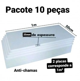 10 PLACAS DE ISOPOR EPS ANTICHAMAS 25MM, TAMANHO 100 X 50CM