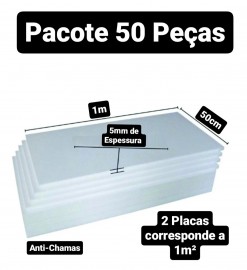 50 PLACAS DE ISOPOR EPS ANTICHAMAS ESPESSURA5MM, TAMANHO 100 X 50CM