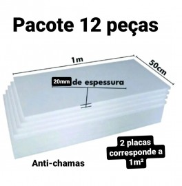 12 PLACAS DE ISOPOR EPS ANTICHAMAS ESPESSURA 20MM, TAMANHO 100 X 50CM