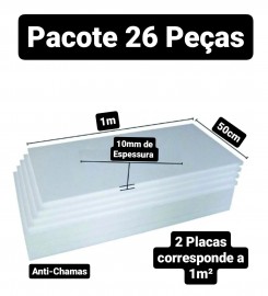 26 PLACAS DE ISOPOR EPS ANTICHAMAS ESPESSURA10MM, TAMANHO 100 X 50CM