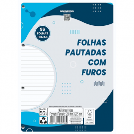 REFIL FOLHAS PAUTADAS PARA FICHRIO COM FUROS 96 FLS - ANIMATIVA