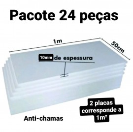 24 PLACAS DE ISOPOR EPS ANTICHAMAS ESPESSURA 10MM, TAMANHO 100 X 50CM