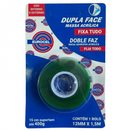 FITA ADESIVA DUPLA FACE FIXA TUDO 12MMX1,5M - EUROCEL