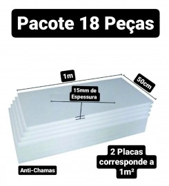 18 PLACAS DE ISOPOR EPS ANTICHAMAS ESPESSURA15MM, TAMANHO 100 X 50CM