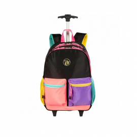 MOCHILA CARRINHO EXTERNO CAPRICHO CONTRAST PRETO E ROSA - SESTINI