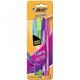 CANETA BIC FASHION BLISTER 1.2MM 4 CORES ROXA, VERMELHA, AZUL E VERDE