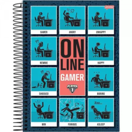 CADERNO UNIVERSITRIO ESPIRAL CAPA DURA 160 FOLHAS 10 MATRIAS PLAYER 1 GAMER JANDAIA