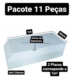 11 PLACAS DE ISOPOR EPS ANTICHAMAS ESPESSURA25MM, TAMANHO 100 X 50CM