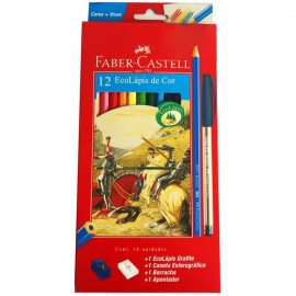 LAPIS COR FABER CASTEL 12 COR + CANETA BORRACHA E APONTADOR