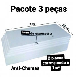 3 PLACAS DE ISOPOR EPS ANTICHAMAS ESPESSURA 40MM, TAMANHO 100 X 50CM